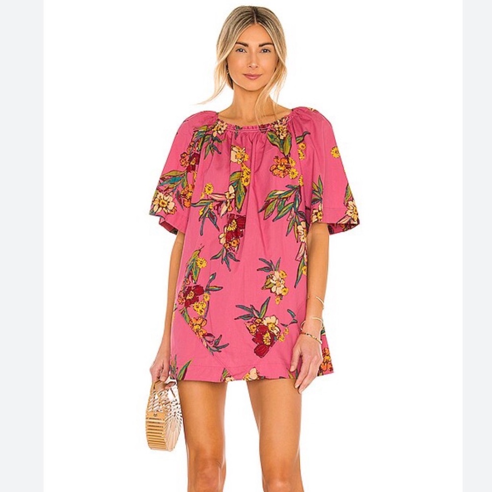 Free People Jodie Pink Floral Off-Shoulder mini Dress medium